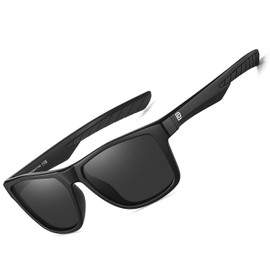 DUCO Polarized Sunglasses for Men Retro Square Shades with UV400 Protection Lightweight for Driving & Running DC6308 (C1 Matte Black Frame Gray Lens)