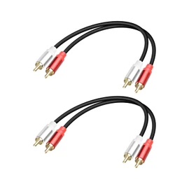 GELRHONR 2Pack 2RCA to 2RCA Cable 1FT, Short 2 RCA Male to 2 RCA Male Stereo Audio Cable for Subwoofer, Speaker, Home Theatre and More (M to M)
