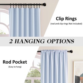 DONREN Patio Door Curtains 96 inch Length, Rod Pocket Top Thermal Insulated Blackout Panels Curtain Drapes for Sliding Glass Door (Light Blue, 60" Wide, 2 Panels)