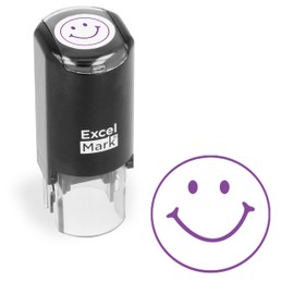 ExcelMark Smiley FACE - Self-Inking Round Teacher Stamp - Purple Ink