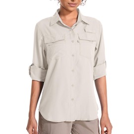 Toomett Womens Safari Shirts Quick Dry UPF 50 Fishing Shirts Lightweight SPF Long Sleeve Sun Protection Shirts,F5026,Light Khaki,XL