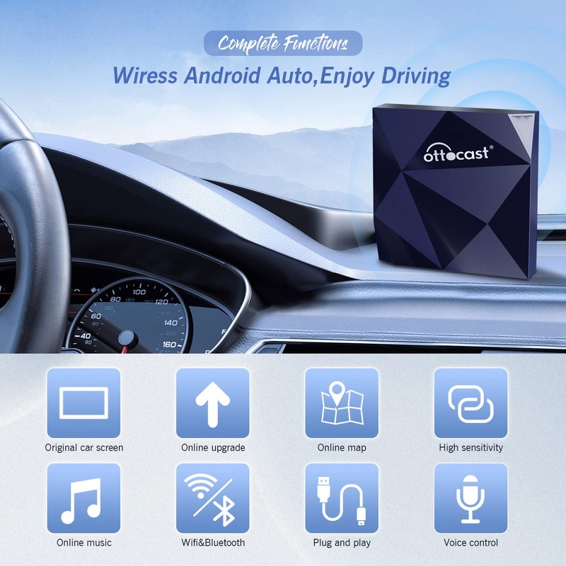 OTTOCAST A2Air Wireless Android Auto Adapter - 13s Auto-Connect Fast