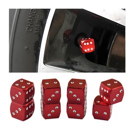 JNNJ Pack of 8 Car Valve Caps Cover, Car Valve Aluminium Caps, Tyre Valve Caps Cube, Tyre Valve Dust Caps Universal Replacement for Vans Car (Red)