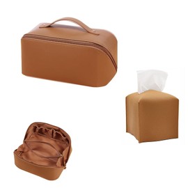 2 Set Makeup Bag Large Capacity Travel Cosmetic Bag Plus Tissue Box,PU Leather Makeup Bag,Waterproof Travel Cosmetic Bags with Handle and Divider for Ladies,Girls,Teenagers﻿