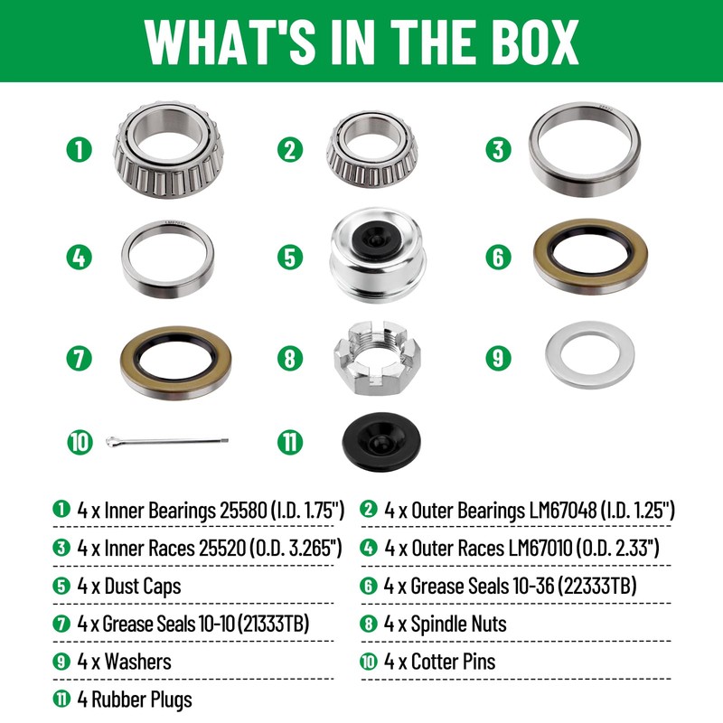 Racewill 4 Sets Trailer Hub Wheel Bearing Kit 25580/25520 LM67048/LM67010