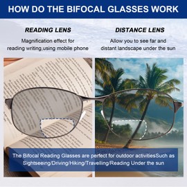 DEHOTRE 2 Pack Bifocal Reading Sunglasses Men Stainless Steel Frame/Temple Sun Readers for Driving Zero Top UV400 Metal Hinge Black & Tortoise 2.25