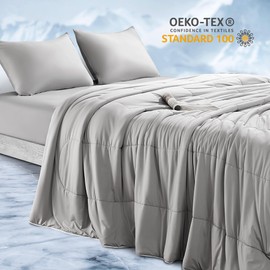 Sonive Cooling Comforter Set - Cooling Blanket for Hot Sleepers and Night Sweats, Summer Lightweight and Breathable, Reversible Comforter with 1 Pillowsham, Grey, Twin Size(68" x 88")