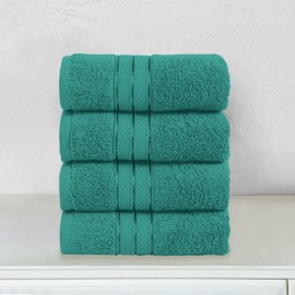 Elegant Comfort Three Line Popcorn Towel Set for Bathroom 16 x 28 inches, Premium Hotel Quality 4-Pack Hand Towels, 100% Turkish Cotton, Soft and Durable, Quick Dry and Highly Absorbent, Teal Blue