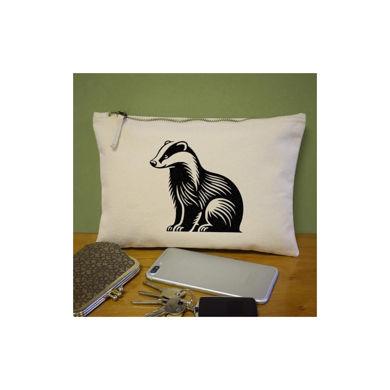'Sitting Badger' Canvas Clutch Bag/Accessory Case (CL00043425)
