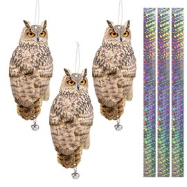 Kungfu Mall 3PCS Reflective Hanging Ow Scarer Devices Owl Hanging Decoration Woodpecker Control Device with Reflective Tape for Garden Patio Windows Farm