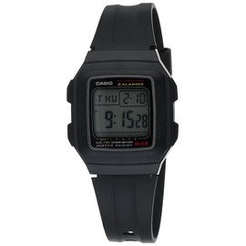 CASIO Men's Square Face Dual Time Digital Watch, Grey Dial, Black Band