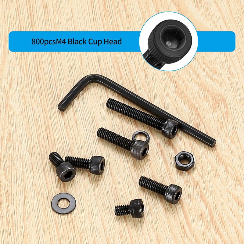 800 Pieces M4 Cylinder Screws Nuts Set, Hexagon Socket Screws