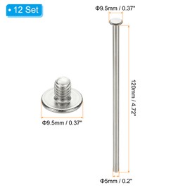 PATIKIL 24 Sets Chicago Screws, 5x120mm(DxH) Chicago Screws Phillips Binding Post Screw Bolts Leather Rivets 304 Stainless Steel Fasteners for Leather Belt Scrapbook Photo Albums, Silver