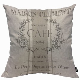 Mugod Modern Vintage French Cafe Cushion Cover Throw Pillow Covers Abstract Advertising Pattern Pillow Case for Men Women Decorative Home Sofa Chair Couch 45x45cm/18x18 Inch