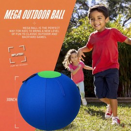 FIQAPJ 30" Oversized Lawn Play Ball - Cobalt Blue - Giant Kickball & Bounce Ball - Double-Layer (Rubber Bladder + Canvas Cover) w/Foot Pump (Blue and Green)