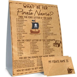 What's Your Pirate Name,1 Game Sign and 30 Name Stickers, Treasure Hunt Birthday Party,Camping Birthday Party Activity, Fun for Adults & Kids Game