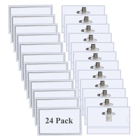 IheDovb 24 Stück Namensschilder, Transparent 90 * 56mm Namensschilder für Kleidung Namenschilderhülle mit Clip für Schulen Büro
