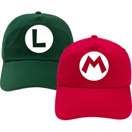 4sold Set of 2 Red Mario Caps Mario and Green Luigi Red and Green Video Game Snapback Baseball Cap (DE/NL/SE/PL, Alphanumeric, One Size, SET 2psc)