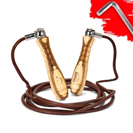 Bravose Weighted Leather Skipping Rope for Adult Fitness | Wooden Handle Gym Skipping Jump Speed Ropes | Skipping Ropes for Boxing, Fitness Training, Exercise for Men & Women Fitness Accessories