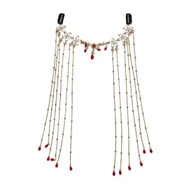 Long Tassel Veil Hairwear Crystal Women Hair Clips Sweet Forehead Chain Face Curtain Crystal Headband for Women (Gold, One size)