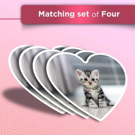 Vinyl Heart Stickers (Set of 4) - Grey Tabby Bengal Pet Kitten Animals Fun Decals for Laptops,Tablets,Luggage,Scrap Booking,Fridges #8433
