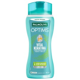 Palmolive Shampoo Optims Nivel 4 Acondicionamiento Extra Intensivo 400 ml. Fórmula 2 en 1 con Vital Keratina, Ingrediente que Deja tu cabello hasta 3 Veces más Suave