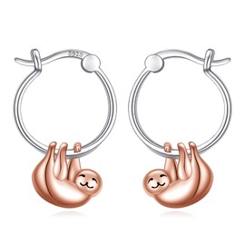 JZMSJF S925 Sterling Silver Sloth Hoop Earrings Animal Stud Earrings Cute Panda Bunny Cat Puppy Earring Animal Hoops Jewelry Gifts for Women