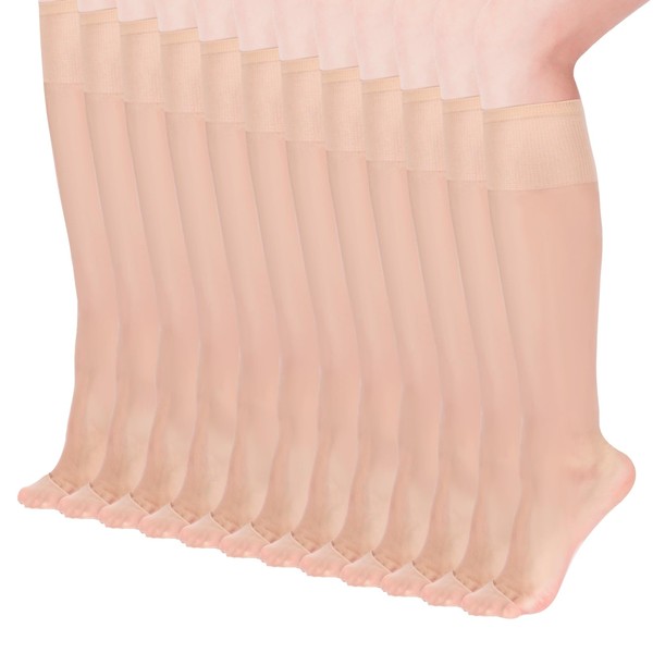 12 Pairs Knee High Pantyhose with Reinforced Toe, 15D Lady's