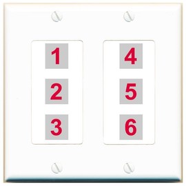 RiteAV 6 Port Custom Wall Plate, 2 Gang, White/White, Choose HDMI Coax 3.5mm Banana Cat5/6 Phone RCA Speaker Toslink USB