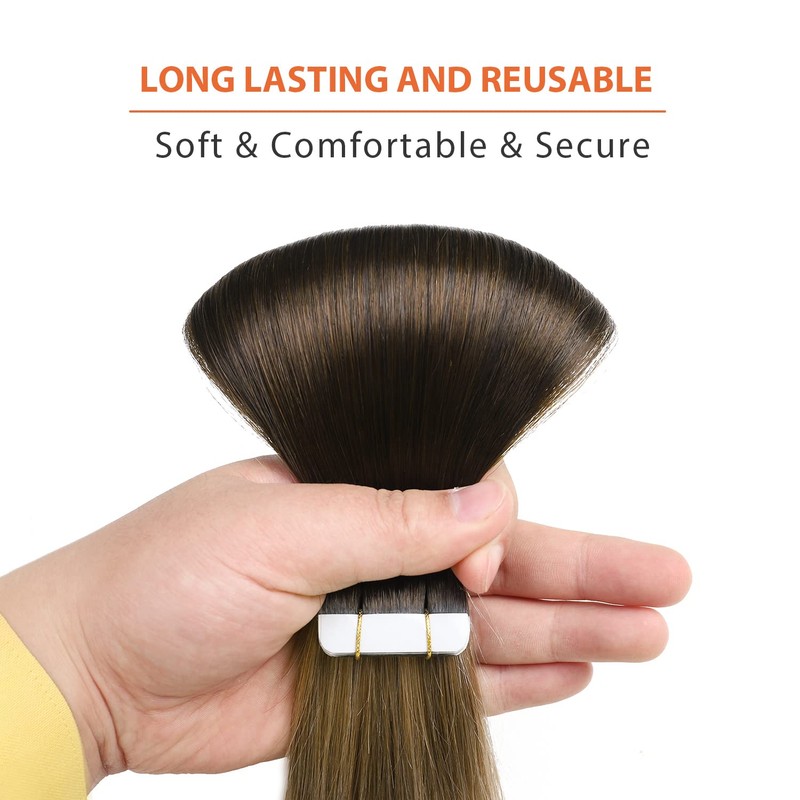 XDhair Tape-In Extensions, Real Hair, Dark Brown to Dirty Blonde,
