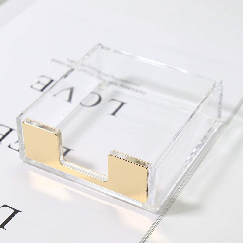 MultiBey Clear Gold Acrylic Sticky Note Pad Holder for Desk,
