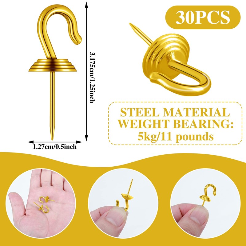 Hotop 30 Pieces Push Pin Wall Hooks Metal Thumb Tack