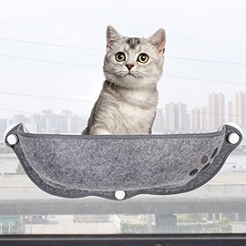 BNOSDM Cat Window Perch Bed Felt Kitty Sill Hammock Hanging Pet Resting Seat with Suction Cups Plush Mat Cat Window Perch Space Saving for Indoor Cat Kitten Grey