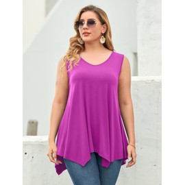 LARACE Camisetas sin mangas para mujer, cuello en V, tallas grandes, túnica asimétrica, ropa de verano, Fucsia, 3x