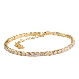(Gold) 18K Gold Plated Cubic Zirconia Tennis Bracelet Gold Bracelet Layered Crystal Diamond Bracelet Stack Tennis Bracelet Dainty Jewelry Tennis diamond Minimalist (Gold)
