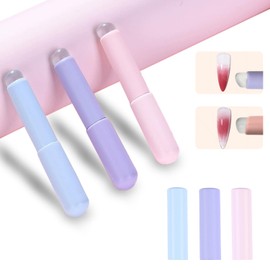 3 Pcs Silicone Nail Brush,Pink Purple Blue Multifunction Nail Art Brushes,Reusable Silicone Jelly Beveled Head Nail Brushes For Lipstick Concealer Makeup Brush Stained Gradient Nail Design Nail Tools