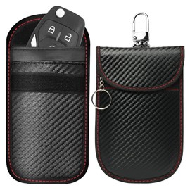 Faraday Bags for Car Keys (2-Pack) - RFID Blocking Pouch with Keyring & Hook, Waterproof Key Fob Protector for Keyless Entry Cars