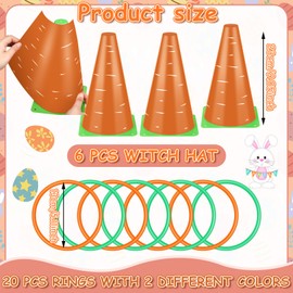 Jenaai 26 Pcs Easter Ring Toss Game Outdoor Carnival Party Games Include 6 Pcs Plastic Cones 20 Pcs Toss Rings for Boys Girls Adult School Family Garden Throwing Toy Supply(Easter)