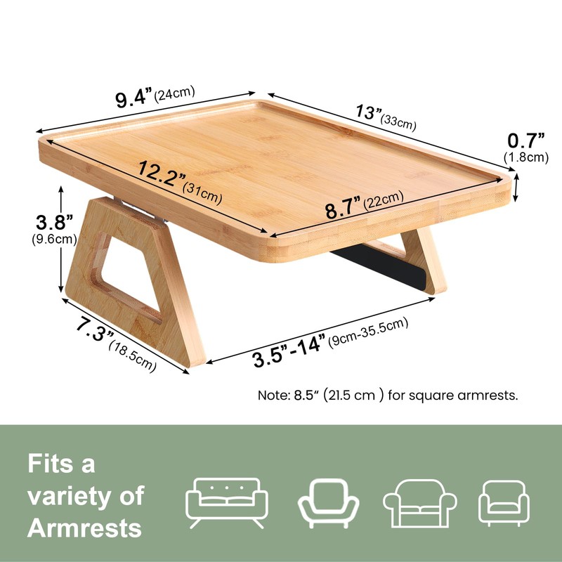Danfoxer Couch Arm Tray,Bamboo Folding Sofa Tray,Sofa Armrest Trays Clip-On