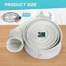 300 cm Exhaust Hose for Power Generator, 25 mm Heat-Resistant Auxiliary Heater Hose, High Temp Fibreglass Sleeving for Emergency Generator, Exhaust Pipe, Auxiliary Heater with 10 Clips, Insulation