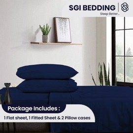 SGI bedding Luxury 4 Piece Egyptian Cotton Sheets King Size - 1000 Thread Count, 100% Cotton Sheets, 15" Deep Pocket Sheet Set, Breathable, Soft and Premium Cotton - Navy Blue