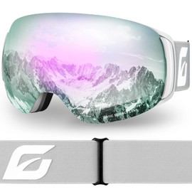 EMSINA A1 Ski Goggles Men,Ski Goggles Women.Anti-Fog/Scratch 100% UV400-Magnetic Lens-Snowboard Snow Goggles Men Women Adult & Junior(S3-White Frame/Revo rosea pink Vlt 13%) Adult