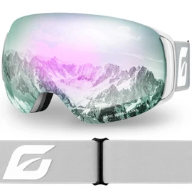 EMSINA A1 Ski Goggles Men,Ski Goggles Women.Anti-Fog/Scratch 100% UV400-Magnetic Lens-Snowboard Snow Goggles Men Women Adult & Junior(S3-White Frame/Revo rosea pink Vlt 13%) Adult