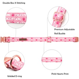 Lionheart glory Valentine's Day Collar, Pink Hearts Dog Collars for Medium Cute Dog Collars Spring Female Pet Gift Adjustable Heavy-Duty Dog Collar Holiday