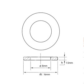 Washers M8 x 16 mm Large, Pack of 50 Body Washers 304 Stainless Steel A2 V2A Washers Rustproof Metal Washers for Screws Nuts Threaded Rod