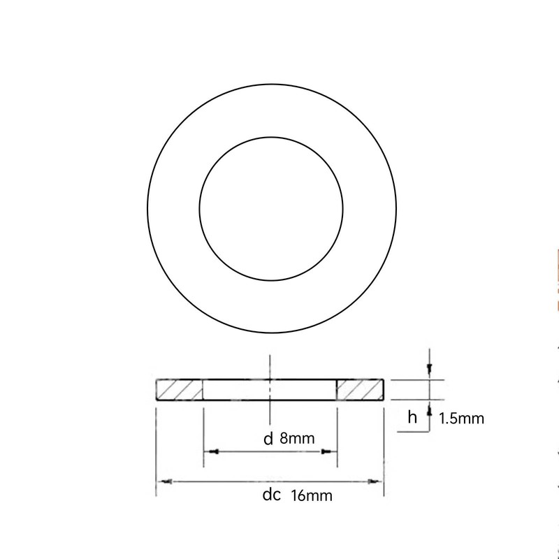 Washers M8 x 16 mm Large, Pack of 50 Body