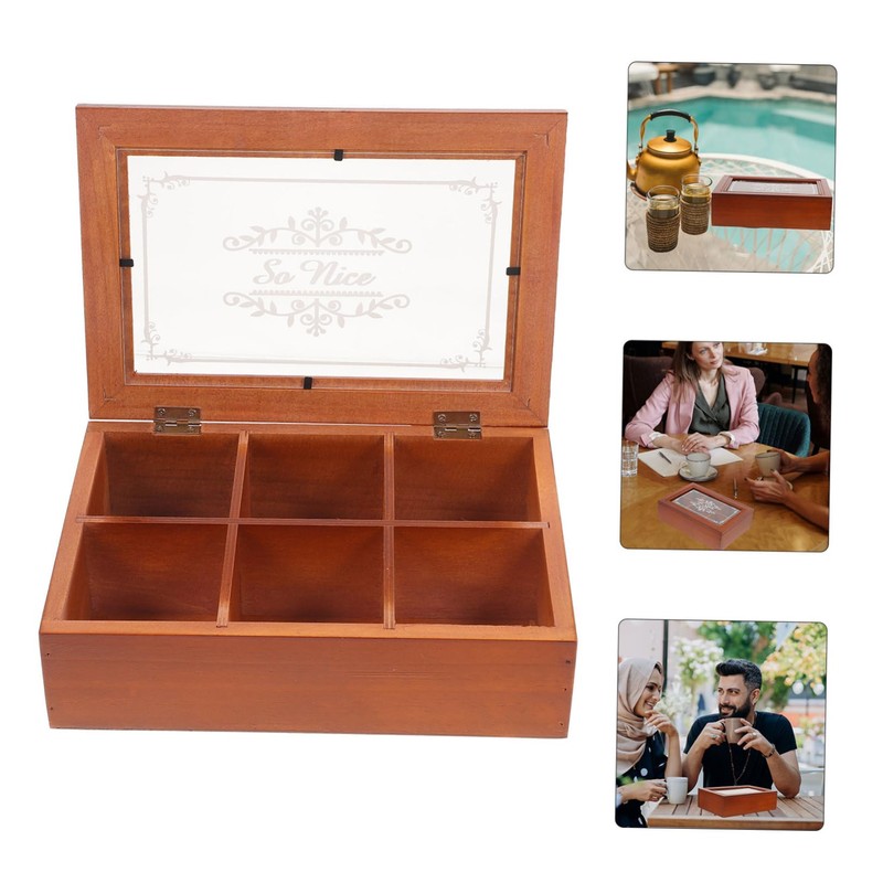 ABOOFAN Wooden Tea Bag Organizer with Compartments Stylish Storage Box