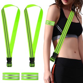 Fyihoxi Pack of 4 Reflective Bands Reflector Belt Safety Visibility Reflectors Strap Reflective Running Equipment Reflective Safety Wristband for Outdoor Jogging Riding Walking and Cycling