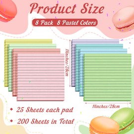 Qeeenar 8 Pads Big Sticky Notes 11 x 11 Inch Lined Jumbo Large Sticky Notes for Wall,Giant Sticky Pads Strong Sticking Power Memo Pads Square Post Stickies for Office, 25 Sheets/Pad(Pastel Color)