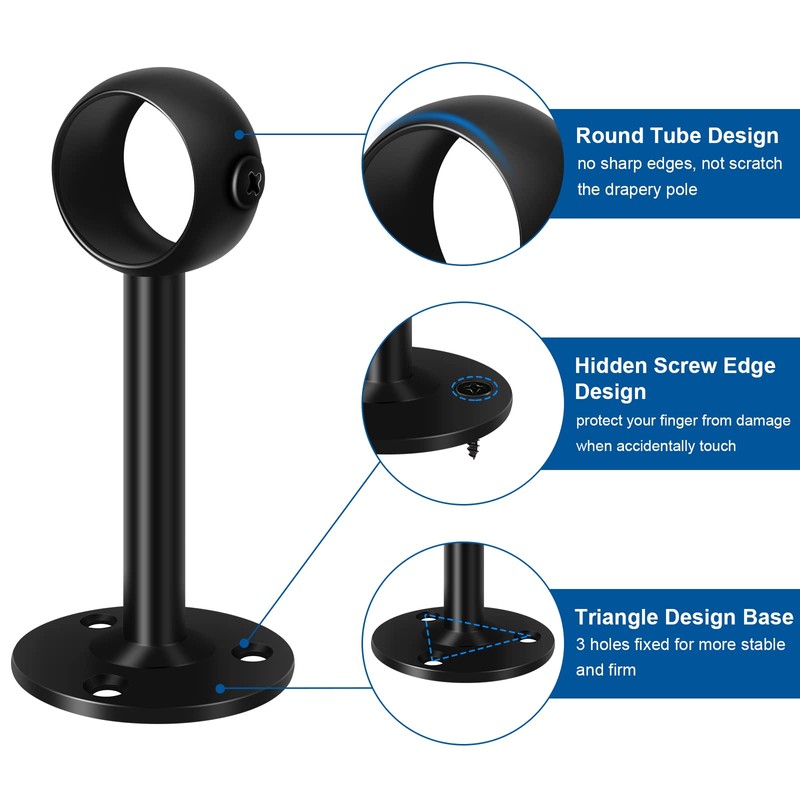 Ceiling Curtain Rod Brackets, Heavy Duty Curtain Rod Holder Black